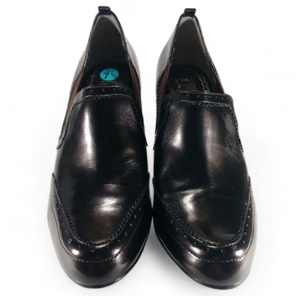 Anthropologie Ruby & Bloom Wingtip Brogue Oxford Heeled Glossy Loafer 7.5 - Picture 4 of 8